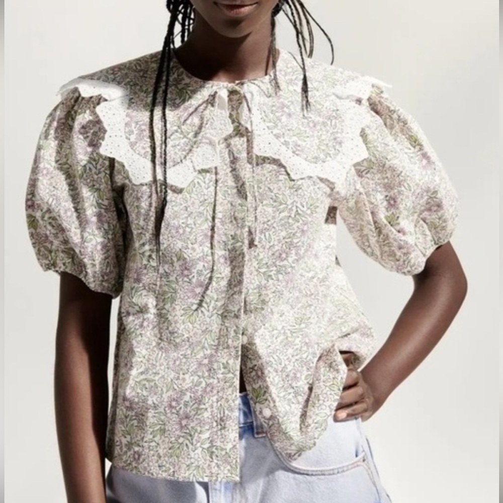 Zara Peter Pan Collar Floral Shirt - Picture 2 of 7